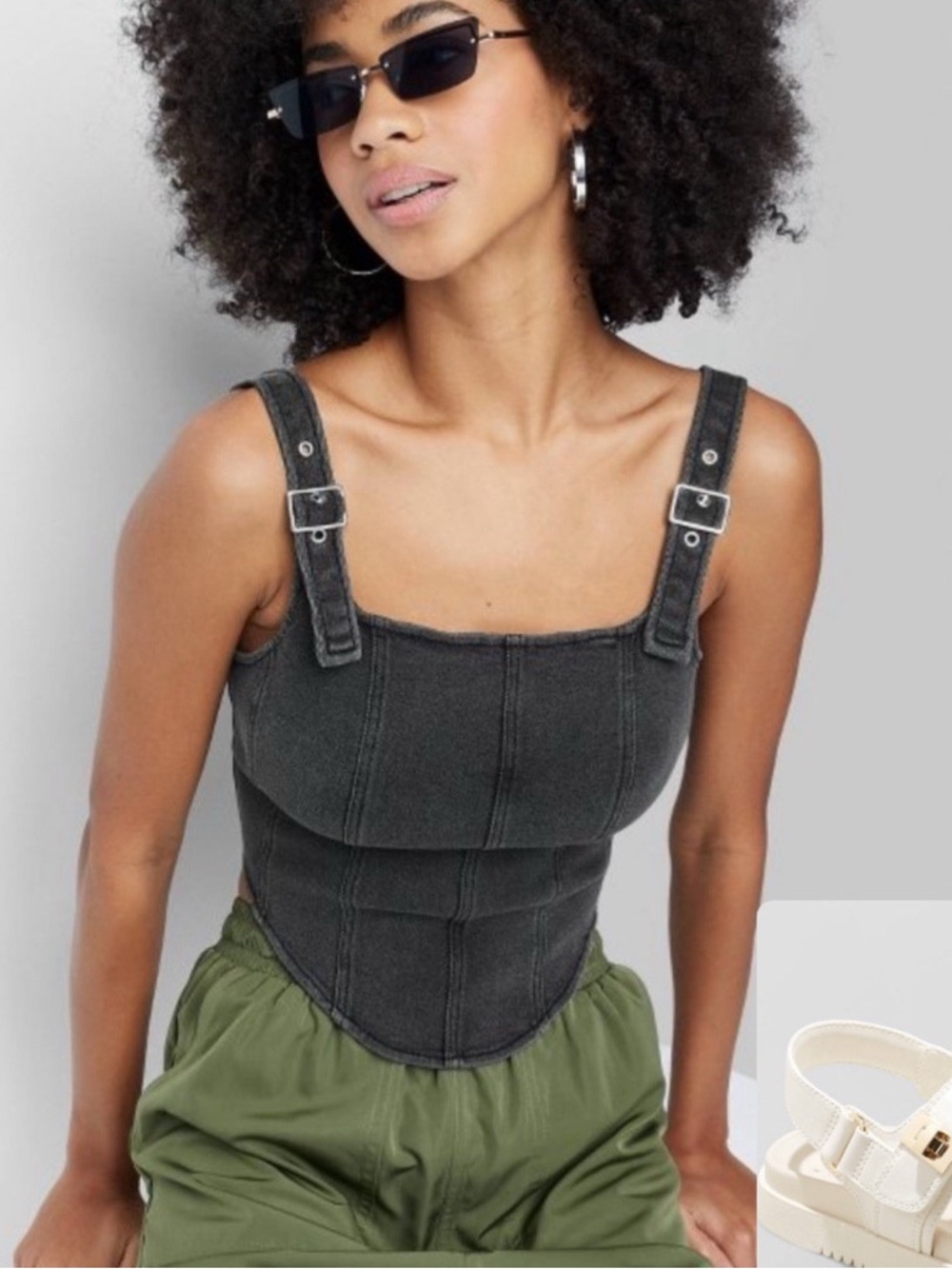 wild fable Charcoal Denim Corset Overalls Top